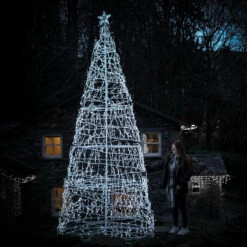 4m Outdoor Spiral Christmas Tree, White Twinkle LEDs
