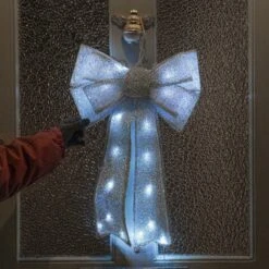 Premier® Outdoor Battery Silver Bow Hanging Christmas Decoration