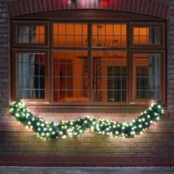 2.5m Outdoor Green Commercial Christmas Pre Lit Garland, Warm White ConnectGo® LEDs