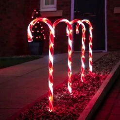 Outdoor Red And White Candy Cane Christmas Stake Lights, 4 Pack - EU Plug