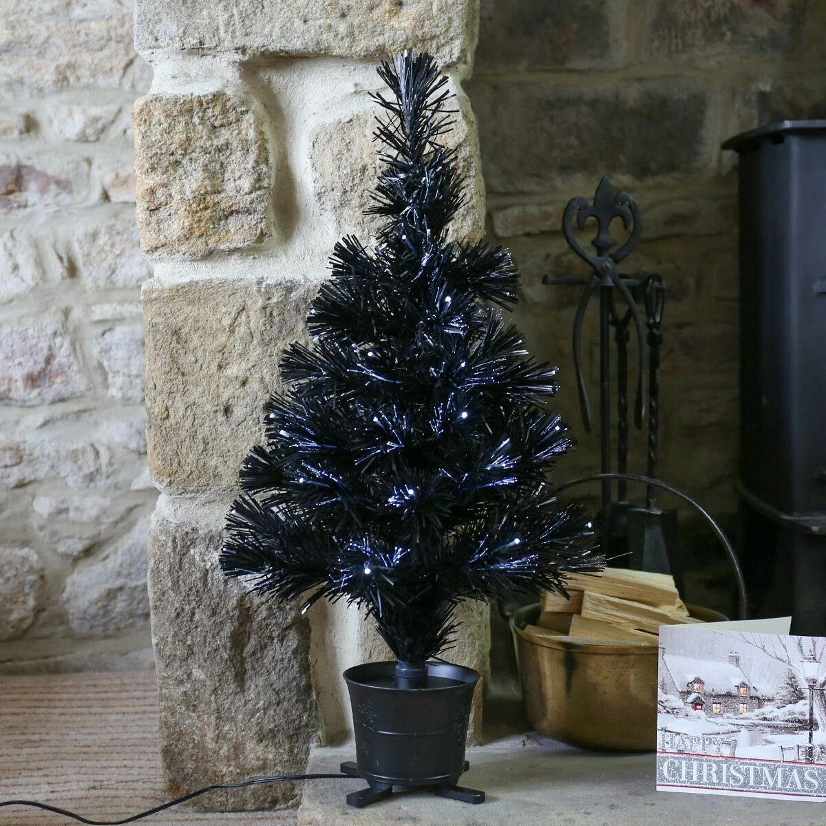 2ft Black Fibre Optic Christmas Tree, White LEDs 4 2ft Black Fibre Optic Christmas Tree, White LEDs - Image 2