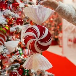 50cm Red And White Stripe Candy Shape Christmas Tree Decoration