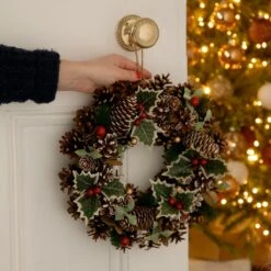 30cm Holly And Red Berries Christmas Wreath