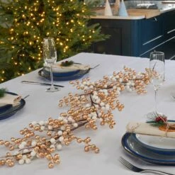 1.3m Gold And White Cluster Berry Christmas Garland