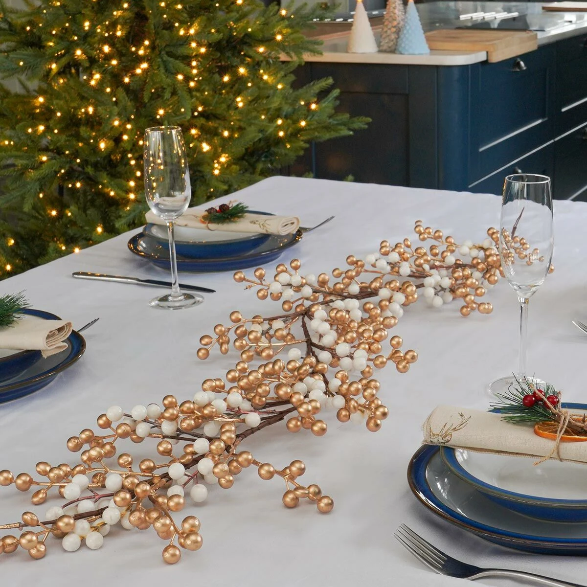 1.3m Gold And White Cluster Berry Christmas Garland 3 1.3m Gold And White Cluster Berry Christmas Garland