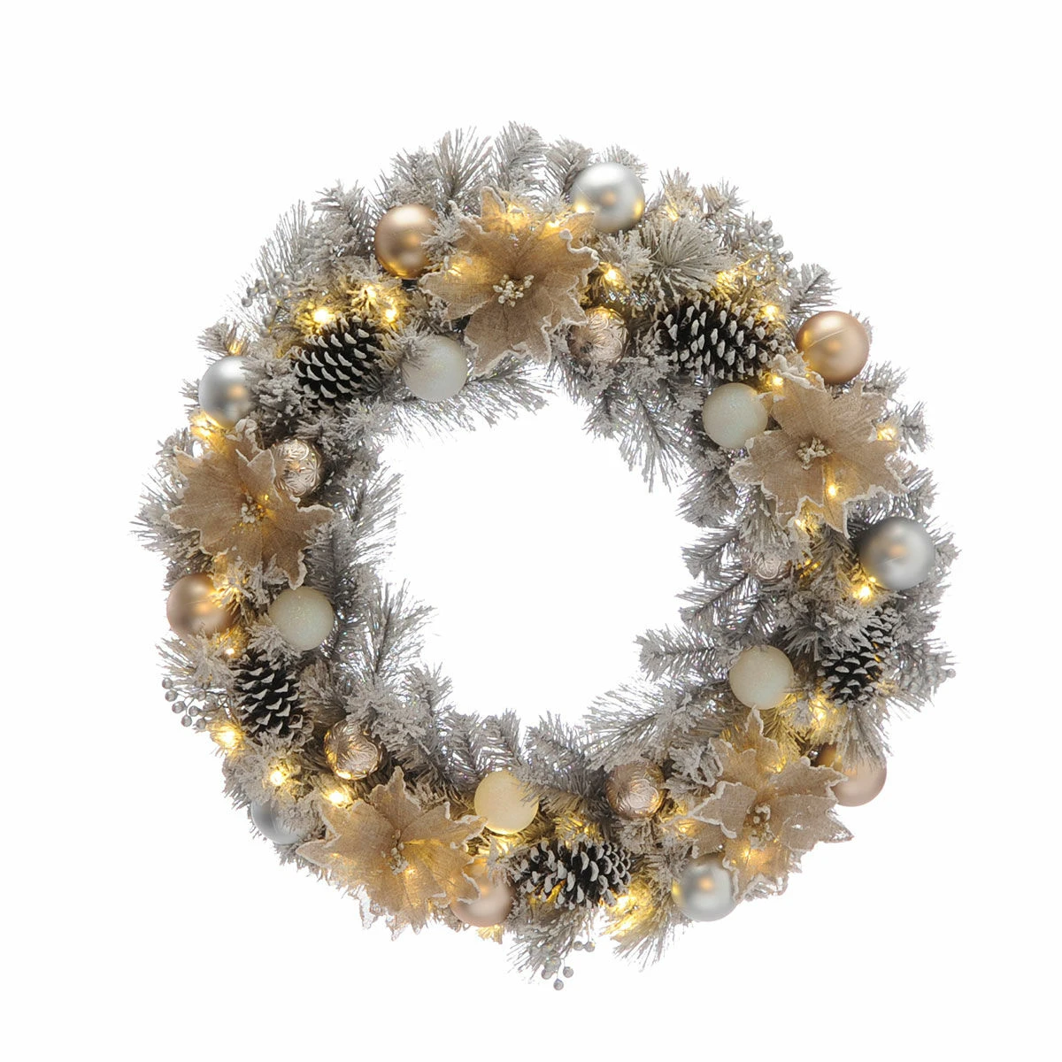 80cm Battery Pre Lit Snow Poinsettia Christmas Wreath 5 80cm Battery Pre Lit Snow Poinsettia Christmas Wreath - Image 3