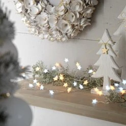 3m Silver Firefly Wire Christmas Tree Star Lights, White And Warm White LEDs