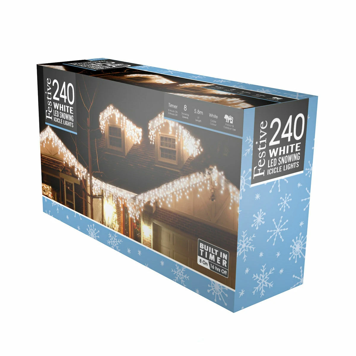 5.8m Christmas Snowing Effect Icicle Lights, 240 White LEDs 6 5.8m Christmas Snowing Effect Icicle Lights, 240 White LEDs - Image 4