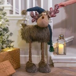 1.14m Standing Extendable Telescopic Leg Plush Reindeer Christmas Decoration