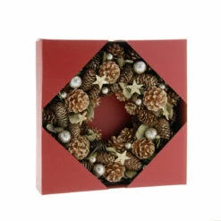 36cm Gold Pinecone And Star Christmas Wreath -Twinkly Twinkly Store p040117 1