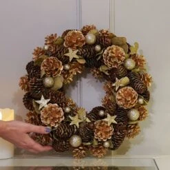 36cm Gold Pinecone And Star Christmas Wreath