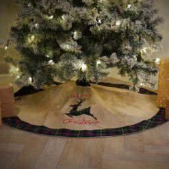 1.2m Brown Hessian Reindeer Christmas Tree Skirt