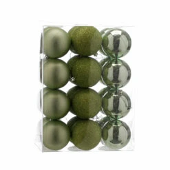 24 X 8cm Sage Green Assorted Shatterproof Christmas Tree Baubles