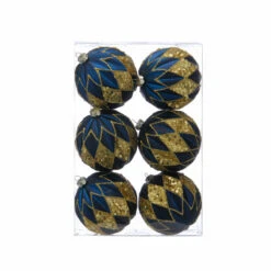 6 X 8cm Navy Assorted Shatterproof Christmas Tree Baubles