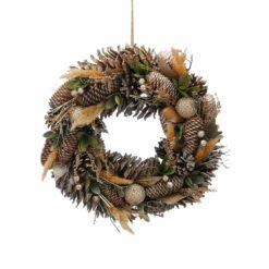 36cm Gold Leaf And Pinecone Christmas Wreath -Twinkly Twinkly Store p041589 1