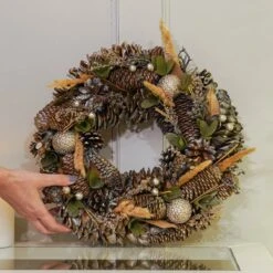 36cm Gold Leaf And Pinecone Christmas Wreath -Twinkly Twinkly Store p041589 2