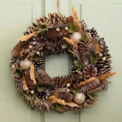 36cm Gold Leaf And Pinecone Christmas Wreath -Twinkly Twinkly Store p041589 3