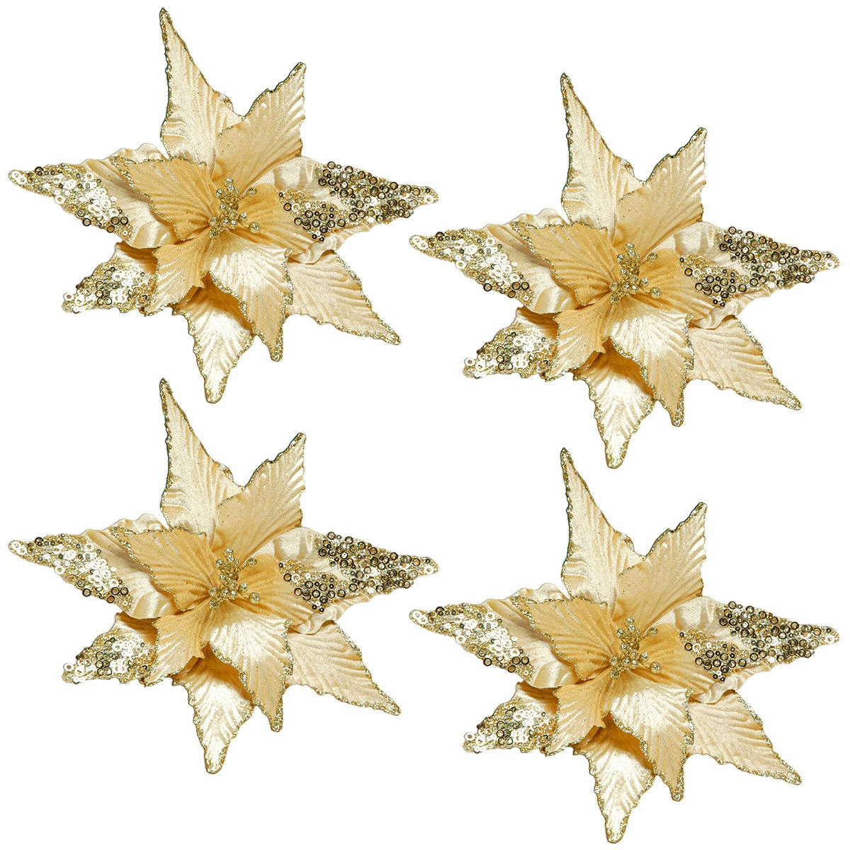 60cm Red Glitter Poinsettia Christmas Tree Decoration, 4 Pack 5 60cm Red Glitter Poinsettia Christmas Tree Decoration, 4 Pack - Image 3