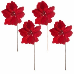 40cm Red Velvet Magnolia Christmas Tree Decoration, 4 Pack -Twinkly Twinkly Store p043602 3