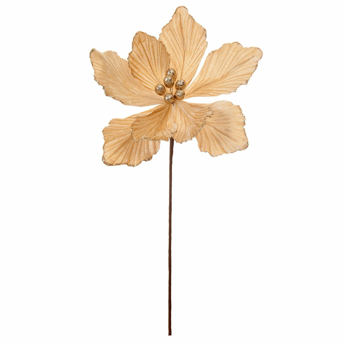 40cm Gold Velvet Magnolia Christmas Tree Decoration, 4 Pack 4 40cm Gold Velvet Magnolia Christmas Tree Decoration, 4 Pack - Image 2