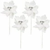 40cm White Velvet Magnolia Christmas Tree Decoration, 4 Pack
