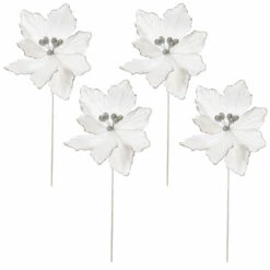 40cm White Velvet Magnolia Christmas Tree Decoration, 4 Pack