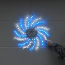 Outdoor Multi Function Christmas Spinner Silhouette, Blue And White LEDs