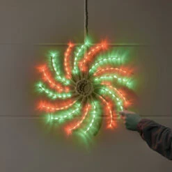 Outdoor Multi Function Christmas Spinner Silhouette, Red And Green LEDs