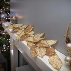 1.18m Gold Glitter Christmas Leaf Garland -Twinkly Twinkly Store p045294 4