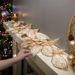 1.18m Champagne With Gold Glitter Christmas Leaf Garland -Twinkly Twinkly Store p045296 3