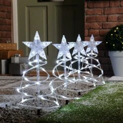 Outdoor Tree Spiral Christmas Stakes Lights, White LEDs, 4 Pack