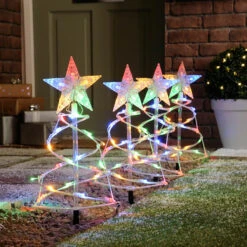 Outdoor Tree Spiral Christmas Stakes Lights, Multi Coloured LEDs, 4 Pack