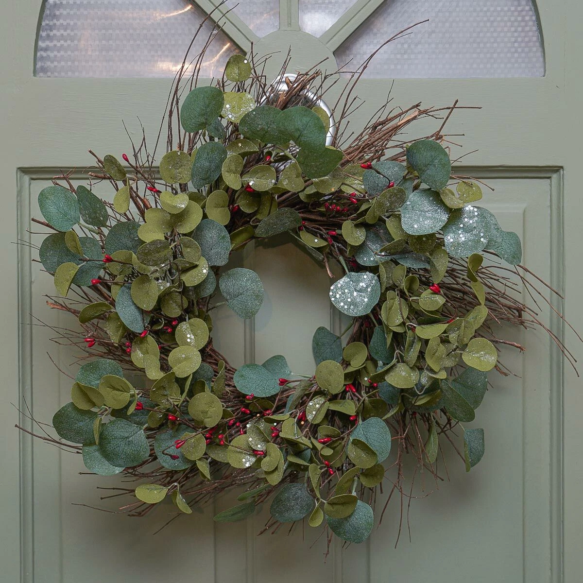 61cm Eucalyptus Christmas Wreath With Red Berries 3 61cm Eucalyptus Christmas Wreath With Red Berries