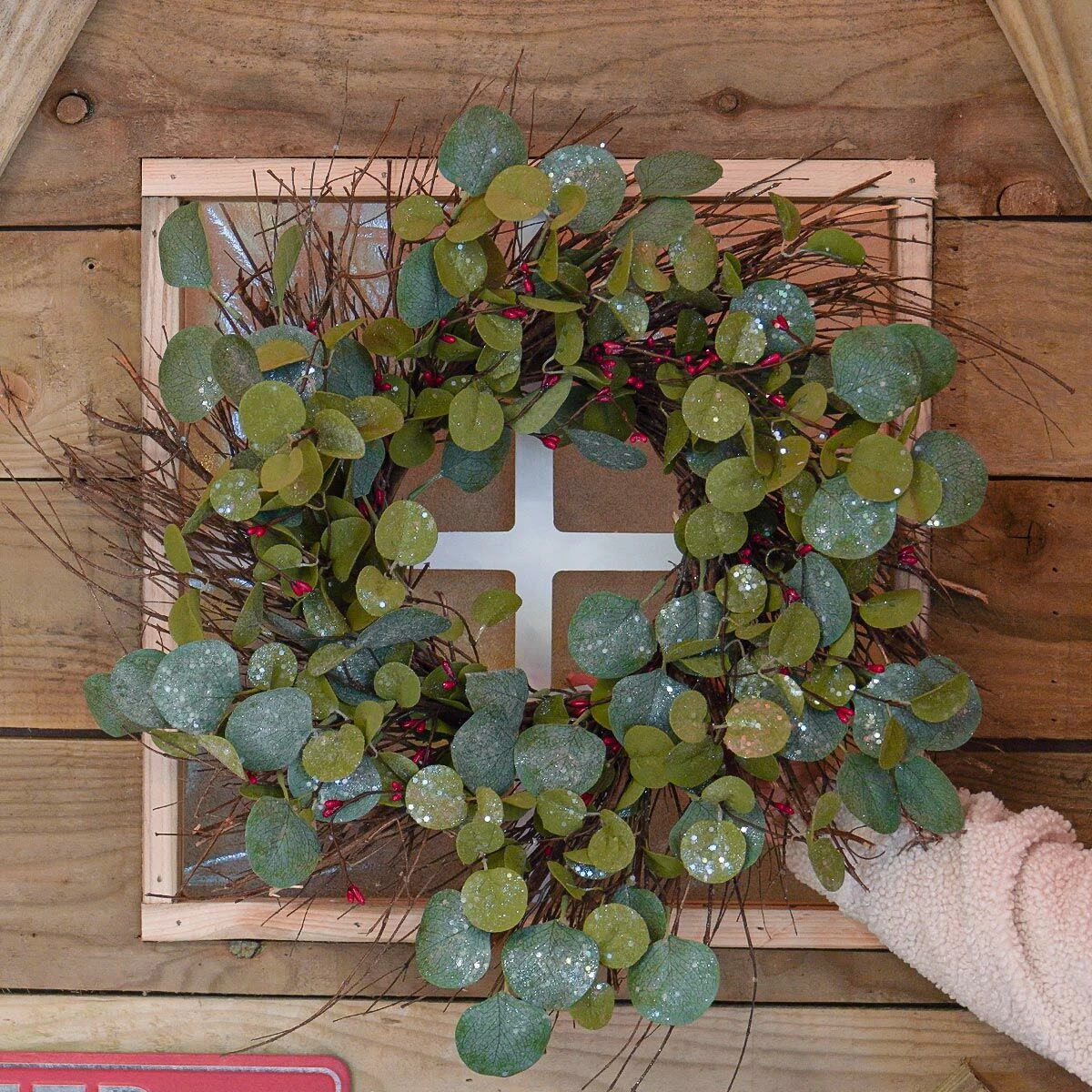 61cm Eucalyptus Christmas Wreath With Red Berries 4 61cm Eucalyptus Christmas Wreath With Red Berries - Image 2