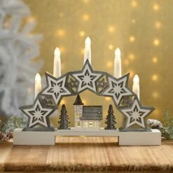 32cm Christmas Star Candle Bridge, Warm White LEDs