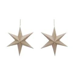 Natural Wood Effect Folding Star Christmas Decoration, 2 Pack