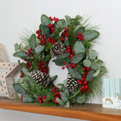 60cm Red Berry And Pinecone Christmas Wreath -Twinkly Twinkly Store tr069 2