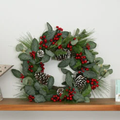 60cm Red Berry And Pinecone Christmas Wreath -Twinkly Twinkly Store tr069 3