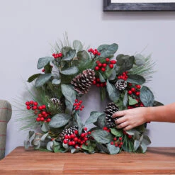 60cm Red Berry And Pinecone Christmas Wreath -Twinkly Twinkly Store tr069 6