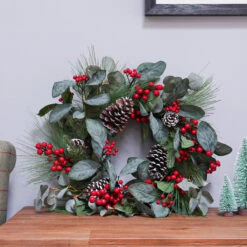 60cm Red Berry And Pinecone Christmas Wreath -Twinkly Twinkly Store tr069 7