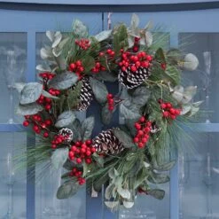 60cm Red Berry And Pinecone Christmas Wreath -Twinkly Twinkly Store tr069 8