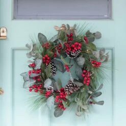 60cm Red Berry And Pinecone Christmas Wreath -Twinkly Twinkly Store tr069 9