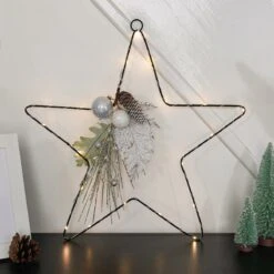 Premier® 50cm Battery Hanging Star With Silver Berry & Pinecones Christmas Decoration -Twinkly Twinkly Store tw213397 2