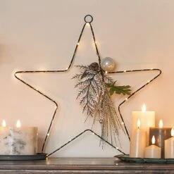 Premier® 50cm Battery Hanging Star With Silver Berry & Pinecones Christmas Decoration